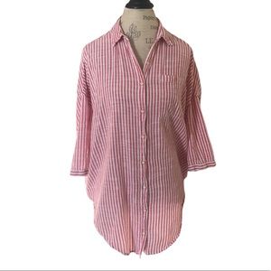 HOLDING HORSES Oversized Relaxed Fit Red and White Stripped Button Down Top